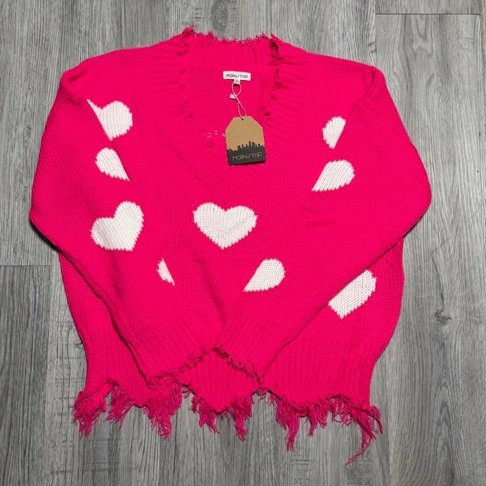Mainstrip Heart Distressed Oversized Sweater Women Size S